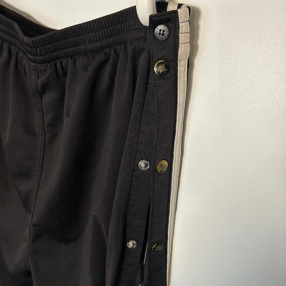 Y2K Adidas Small Black Breakaway Tear away Track Pants Snap Button 3 Stripes
